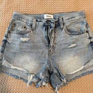 Pistola Blue Distressed Jean Shorts High-Waisted